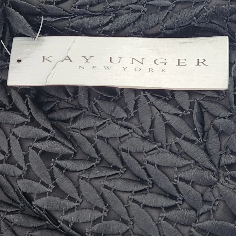 Kay Unger New York Black Textured‎ Leaf Lace Midi Dress K111442 Womens 6 NEW - Picture 8 of 9